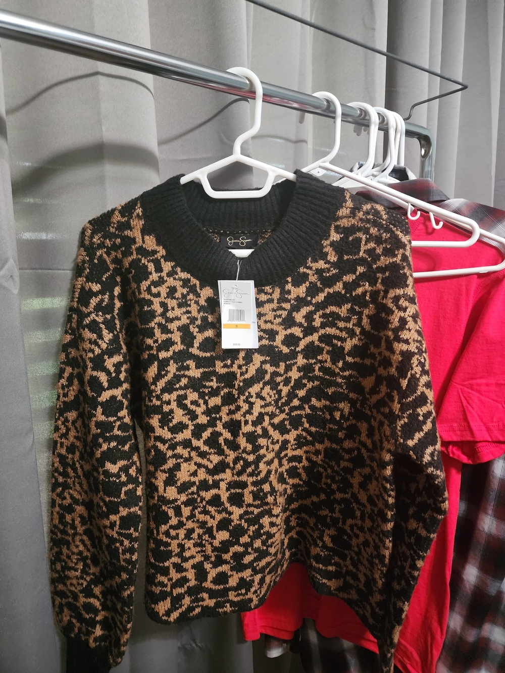 Jessica Simpson Leopard Jacquard Pullover Sweater - Black & Camel